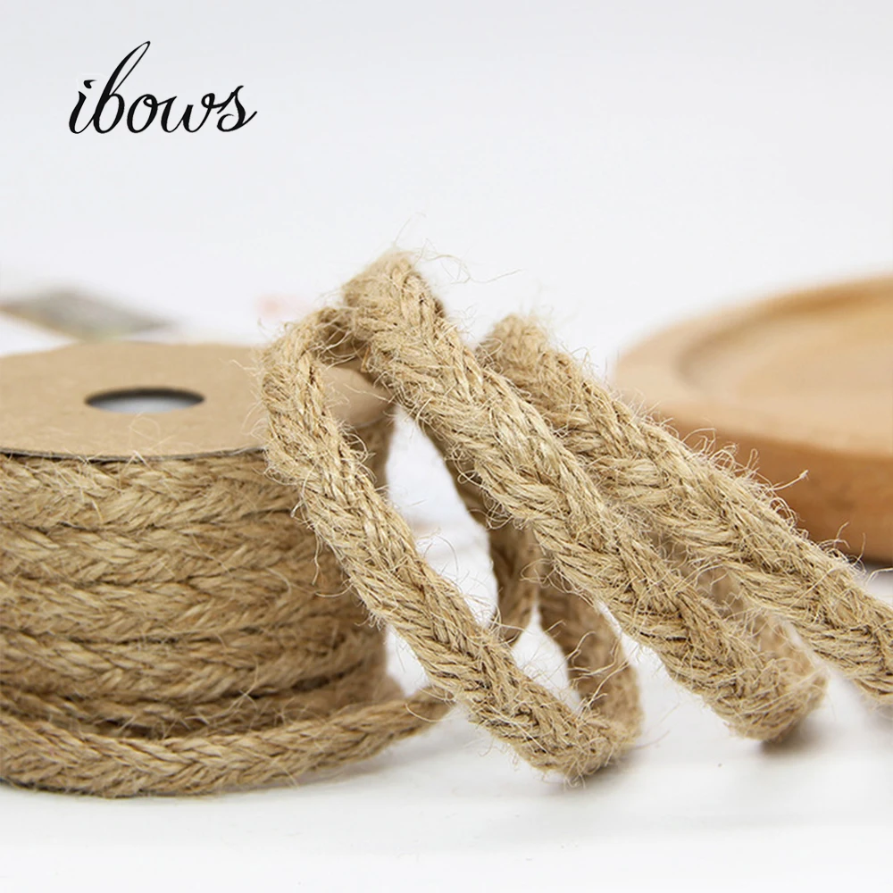 IBOWS, 10 м, натуральный джутовый шпагат из хессия, 1 см, пеньковая веревка для вечеринки, ткань, лента для рукоделия, скрапбукинга, ремесла, украшения