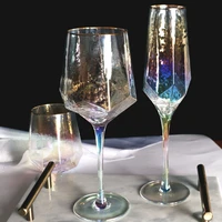 creative hammered colorful gilt rim glass water glass nordic retro crystal high foot phnom rim champagne glass red wine glass