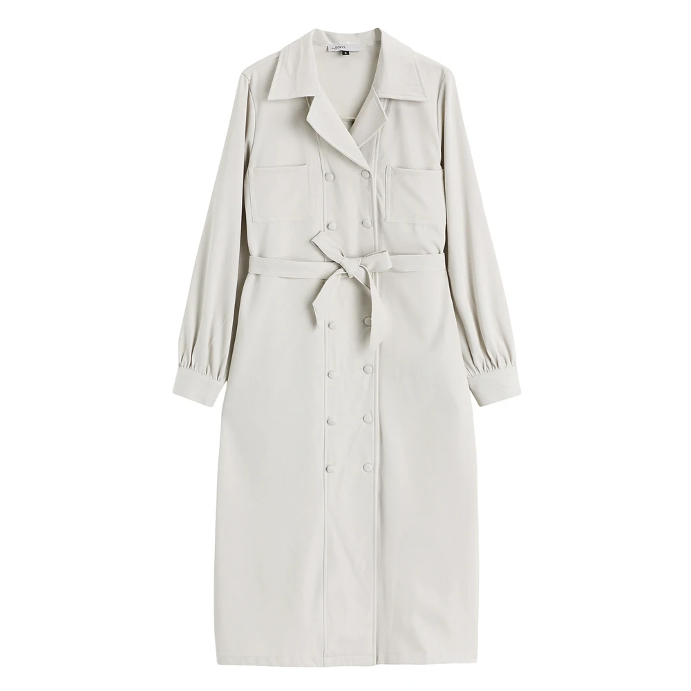 

Autumn Winter New Retro Double-Breasted Women's Jacket Waist British Style Mid-Calf Temperament Belt Windbreaker Dress