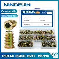 nindejin 185pcs thread insert nut zinc alloy wood inserts nut hexagon head furniture screw in nut connector with hex key
