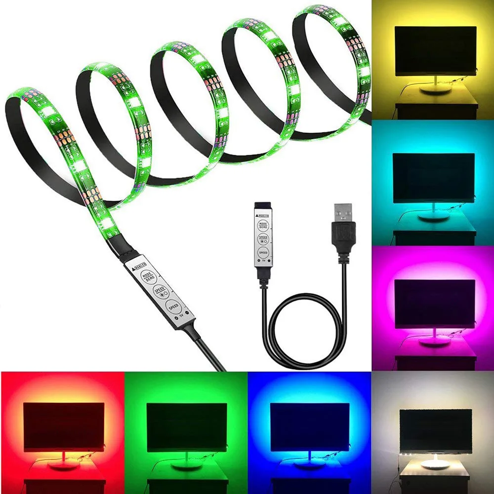

LED Light Multicolor 30/60 LED Flexible RGB USB LED Light With 5v USB Cable And Mini Controller For TV Computer Lighting