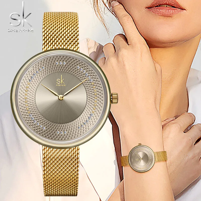 Часы женские Кварцевые водонепроницаемые из нержавеющей стали с сетчатым