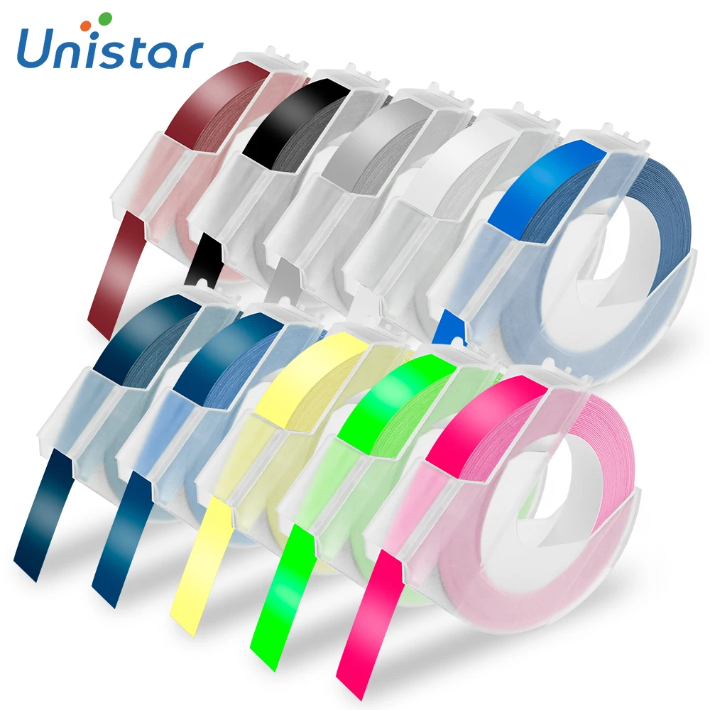 

10 Rolls Embossing Label Tape 9mmX3m Compatible for Dymo Label Printer typemachine tape 9mm Multiple Colors for 1880 1610 12965