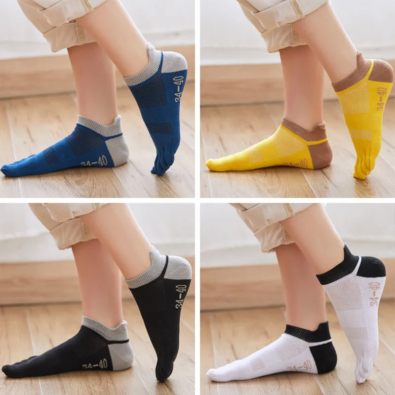 

Summer Thin Five-finger Socks Men and Women Cotton Hollow Breathable Mesh Short Tube Lovers Large Size Split Toes Socks