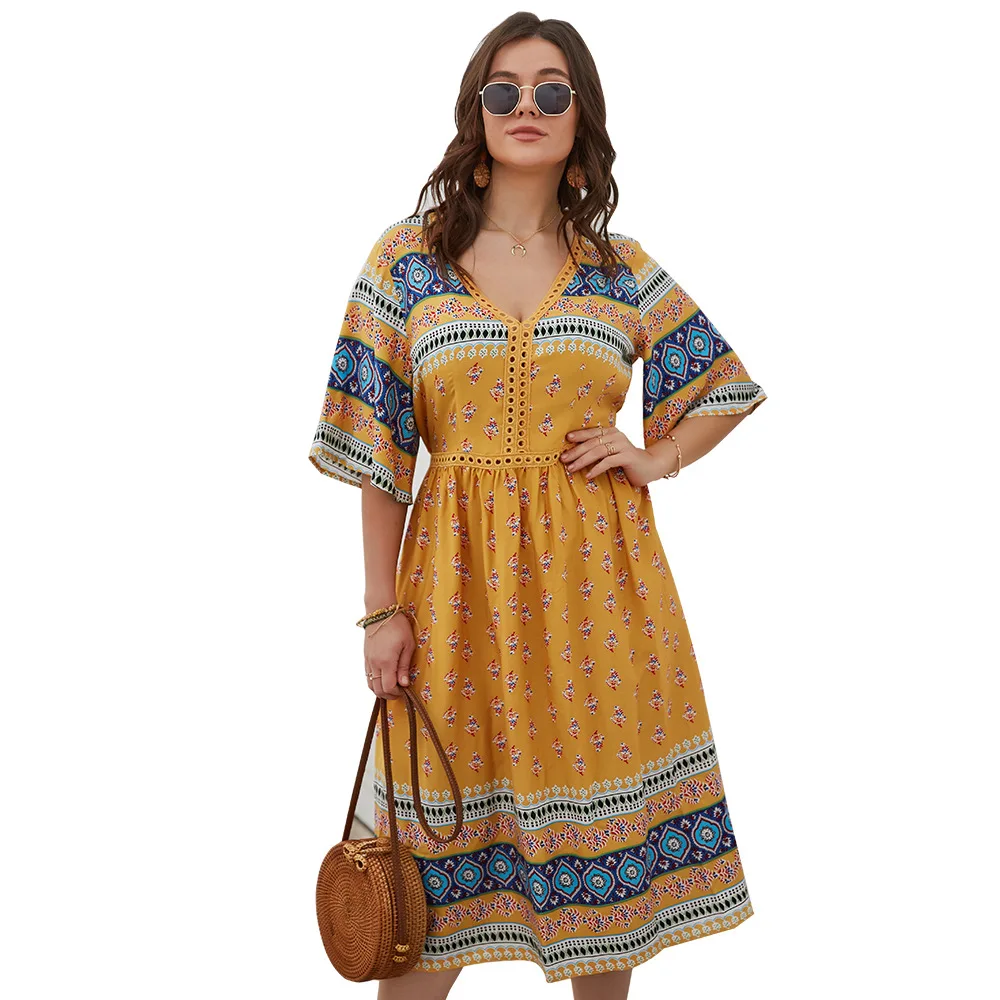 

Laoshanlly 2021 Women Fashion Clothing Large Size Dress V-neck Sexy Skirt Sexy Dress