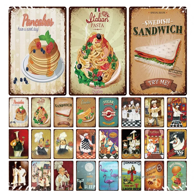 

Steak House Always Fresh Omelet Sandwich Tin Signs Estrella Damm Wall Art Iron Painting Pub Plaque Funny Metal Poster Club