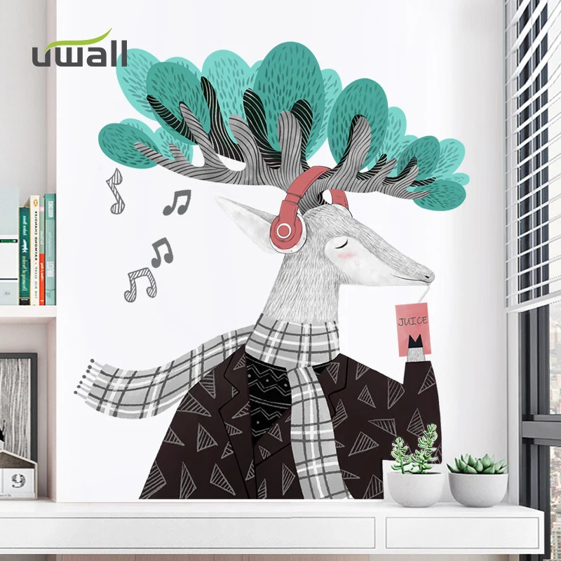 

PVC Creative Elk Wall Stickers Home Decor Living Room Bedroom Background Wall Decoration Self Adhesive Room Decor Sticker