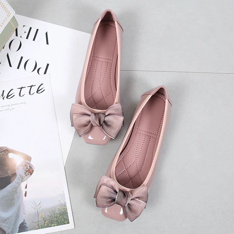 embroidered ballet flats shoes Fashion Pointed Toe Women Flats Shoes Bow Women Shoes Patent Leather Casual Single Summer Ballerina Shallow Mouth Shoes AC534 bridal slingbacks