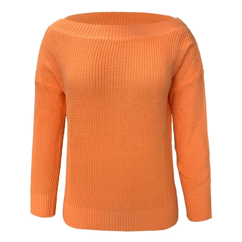 

Women's Fashion Solid Color One-Word Neck Casual Long Sleeve Knitted Sweater