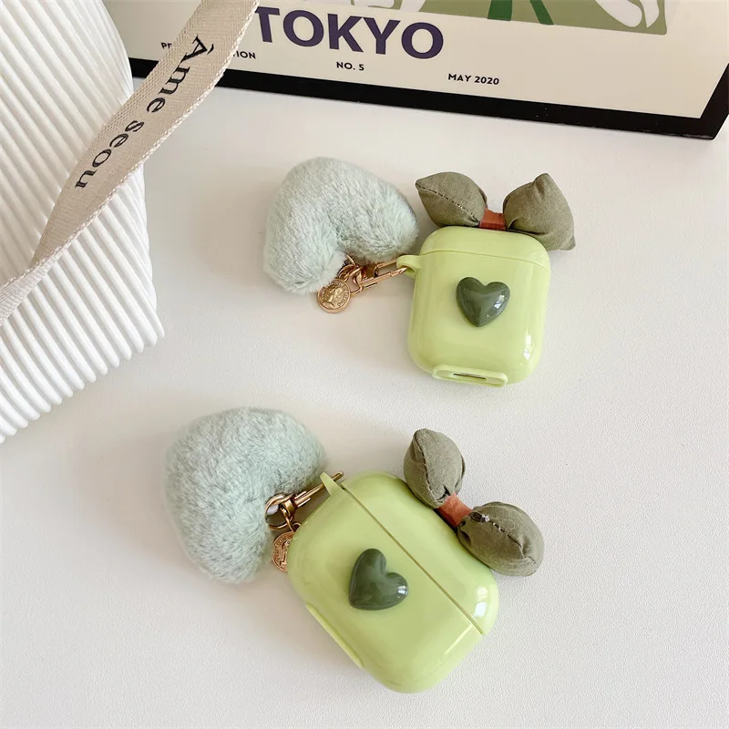 

Matcha Green Heart Bow Earphone Case AirPods 1 and 2 Case Airpods Pro Case Airpod 3 Case Earphone Accessories Case