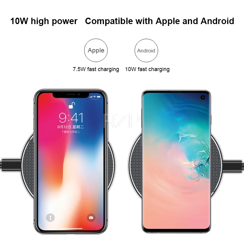 Быстрое беспроводное зарядное устройство RZP для Apple iPhone Xs Max XR 8 Plus Samsung S8 S9 S10 Note 9 10