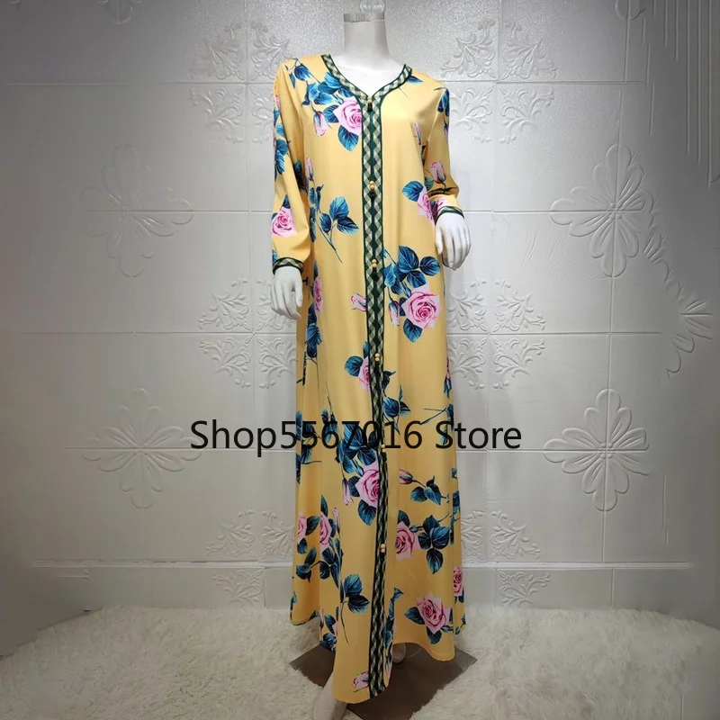 Цветочное длинное платье в стиле бохо Abaya Дубай Турция мусульманское кимоно для