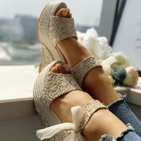 ins hot lace leisure women wedges heeled women shoes 2021 summer sandals party platform high heels sandalias zapatos mujer