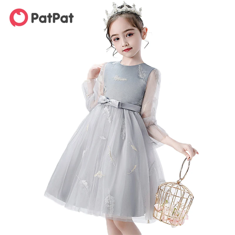 Детское Сетчатое платье PatPat Элегантное летнее с вышивкой в виде листьев вечерние