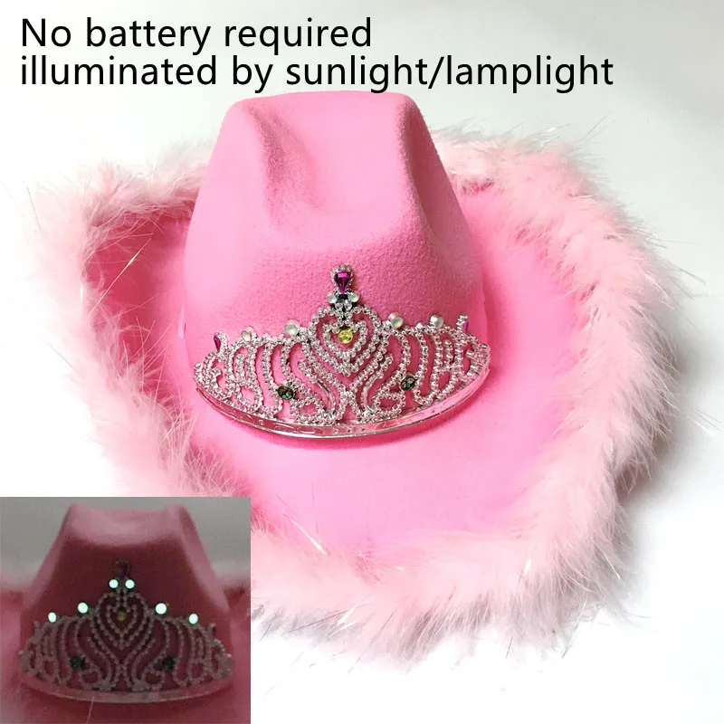 

Adult Noctilucent Western Style Light-Up Tiara Cowgirl Hat For Women Girl Pink Tiara Cowgirl Hat Cowboy Cap Funny Party Hat