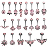 16g 10mm barbell stainless steel piercing belly button jewelry for girls pink zircon gothic navel ring women body accessories