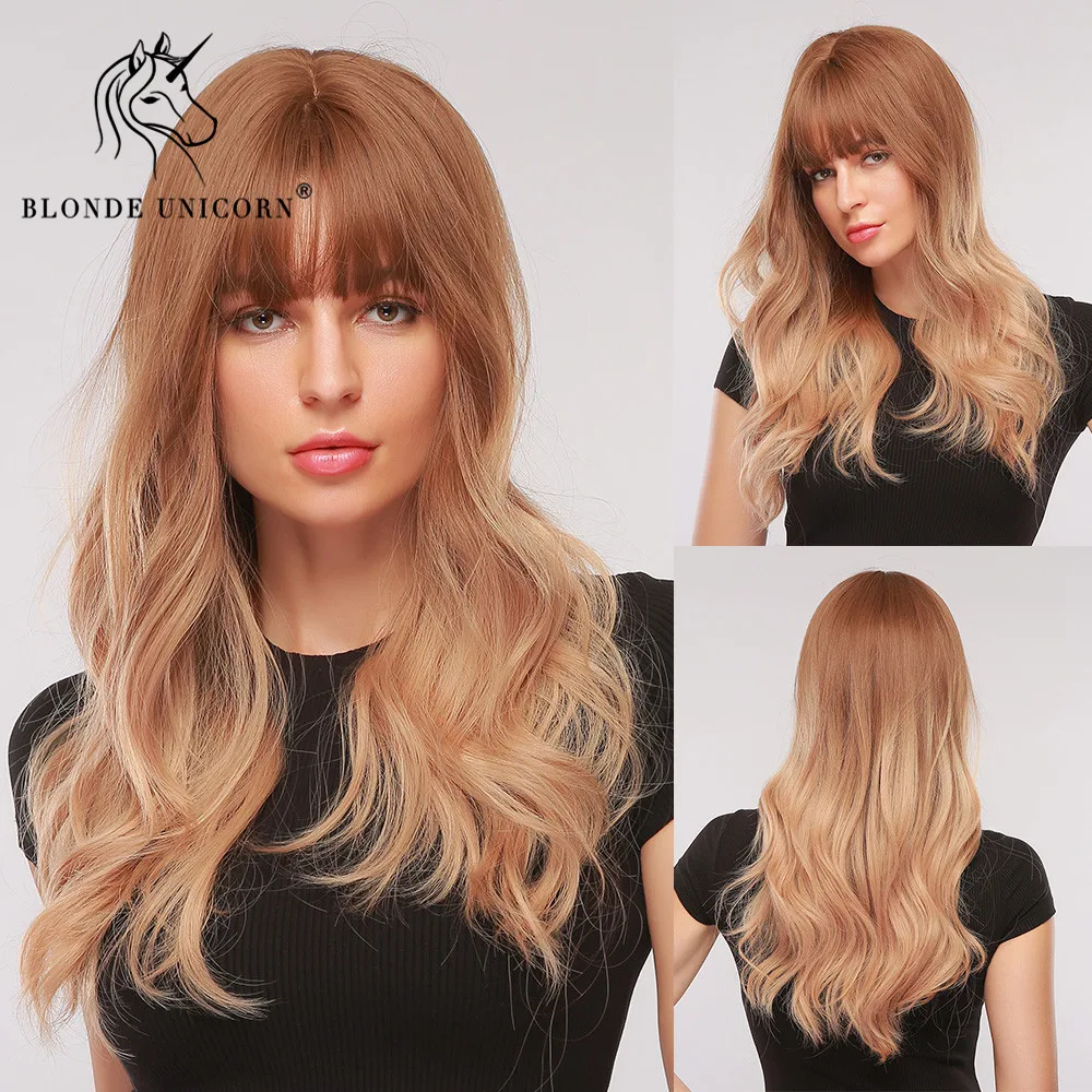 Светлый Единорог средней длины натуральные волнистые Омбре коричневый парик с