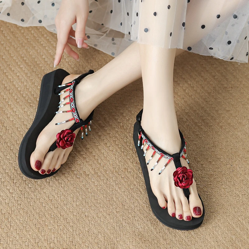 

2021 Sandals Shoes Med Soft Suit Female Beige All-Match Summer Heels New Velvet Outside Medium Comfort Black Beach Fashion Girls