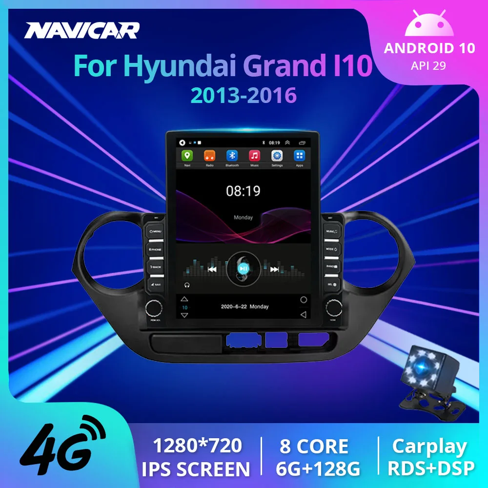 

Автомобильный радиоприемник 2 Din Android10.0, автомобильный радиоприемник для Hyundai Grand I10 2013-2016, стереоприемник, GPS-навигация, Carplay, мультимедиа