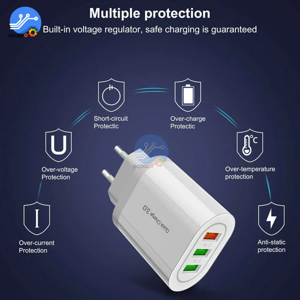 USB Зарядное устройство 3-зарядное устройство для быстрой зарядки QC 3,0 ЕС/США Plug Универсальный настенный телефон адаптер быстрой зарядки для iPhone XiaoMi huawei