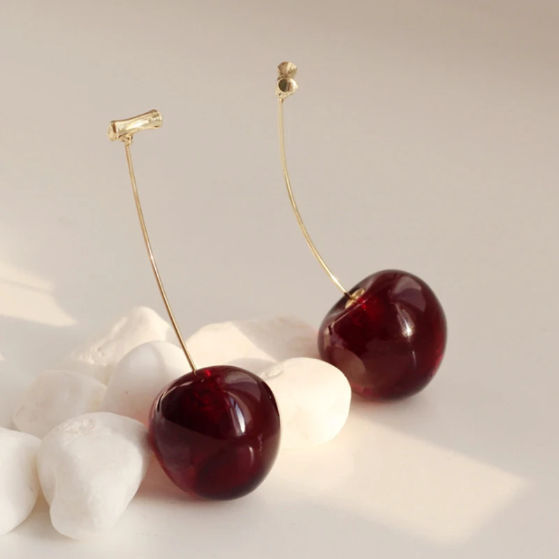 Милые корейские висячие серьги UILZ в виде свежих фруктов и вишни Простые Длинные