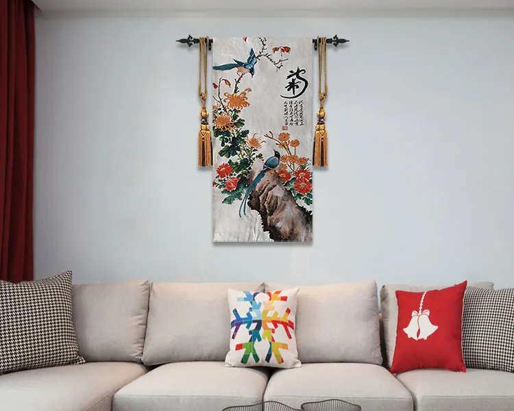 

CHINESE STYLE TAPESTRY WALL HANGING DECOR PLUM ORCHIDS BAMBOO AND CHRYSANTHEMUM FOUR MEN OF HONOUR OF FLOWER HOME DECORATION