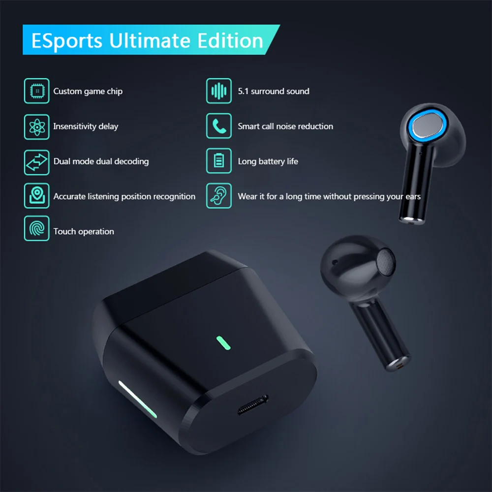 

Wireless Bluetooth Earphones Low Latency Noise Headphones Reduction Touch Control Earbuds Dual Mode Stereo Sound Gaming Earphone