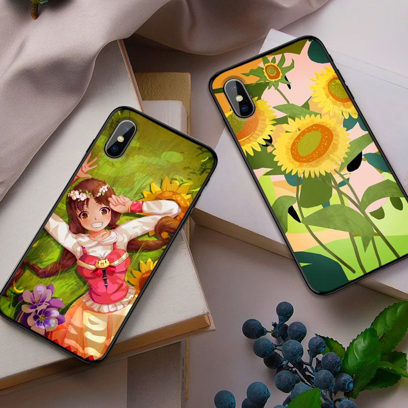 Подсолнух для iPhone X XR XS MAX Мягкая силиконовая задняя крышка Apple 8 7 6 S Plus чехол