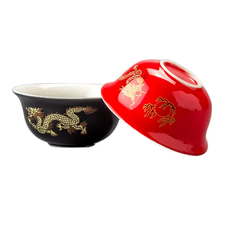 Керамическая чайная чашка с драконом свадебная красная черная фарфоровая кружка