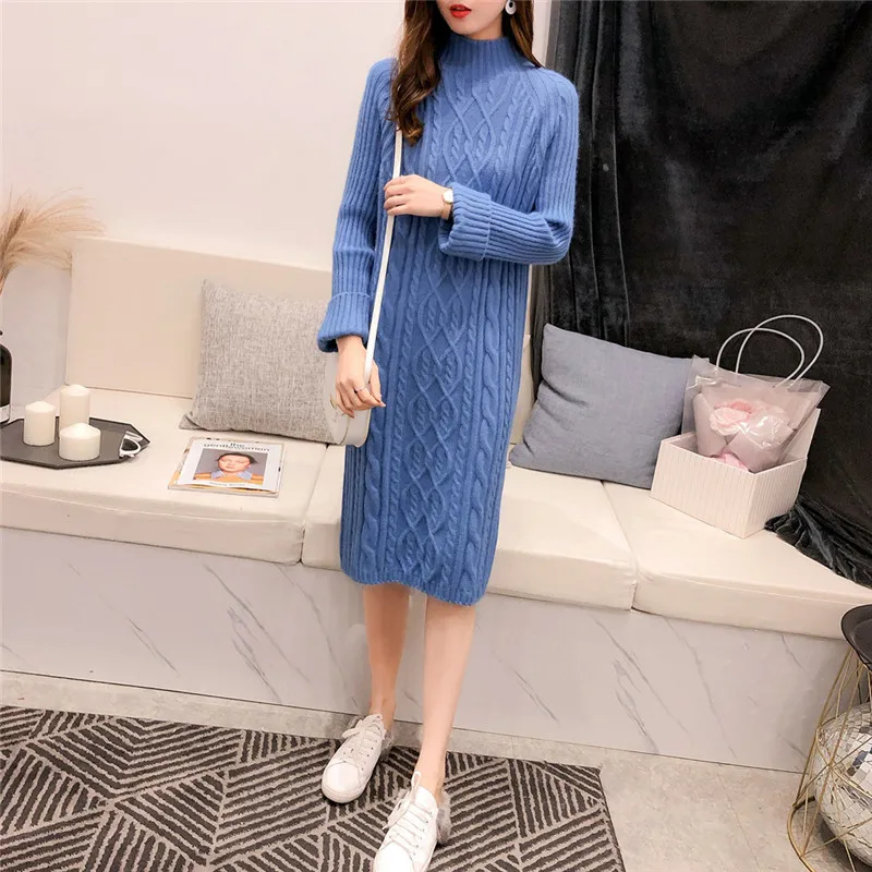 

Sweater dress women 2020 autumn winter Korean loose fashion pink black long sleeve bottoming knee-length dresses feminina
