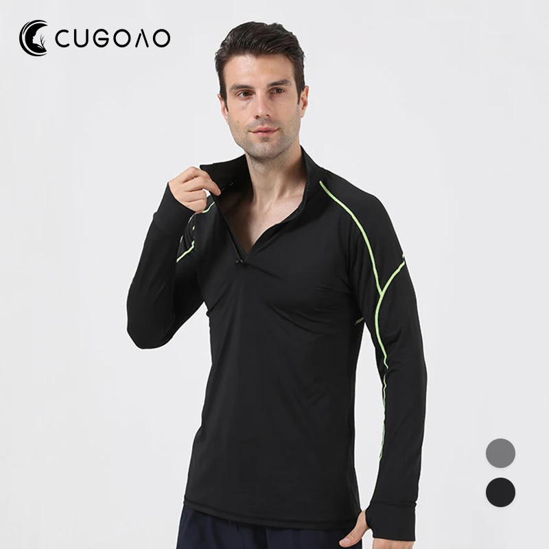 

CUGOAO Men Bodybuilding Sport T-shirt Quick Dry Running Shirt Long Sleeve Compression Top Gym T Shirt Men Fitness Tight Rashgard