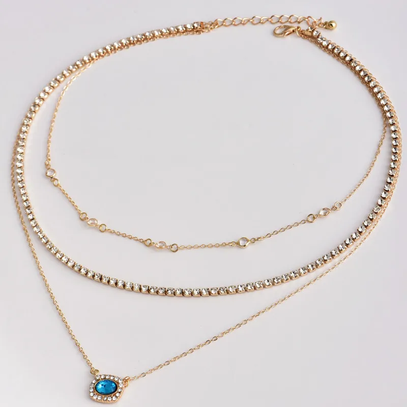 Ожерелье для женщин с голубыми драгоценными камнями и бриллиантами многослойные