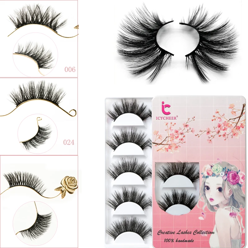 

2020 ICYCHEER Newes Style 6D Mink Eyelashes False Eye Lashes Curling Extension Long Thick Natural Handmade