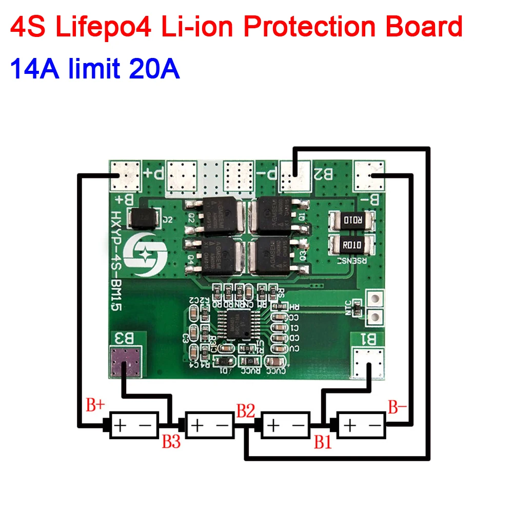 

4S 12.8V 14.4V 16.8V Lifepo4 Li-ion Lipo Lithium Battery Protection Board 12V 18650 BMS 14A limit 20A 4 Cell Pack PCM 3.2V 3.7V