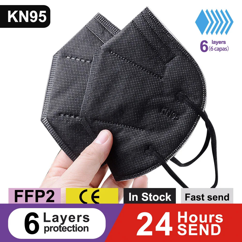 

6 Layers Black FFP2 Mask Filtration CE fpp2 KN95 Mascarillas Adults Face Masks Protective Anti-Dust Mascarilla Homologada Masque