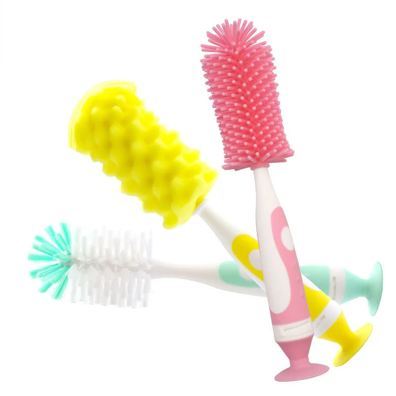 

Silicone Bottle Brush 360 Degree Rotation Baby Pacifier Cup Nipple Cleaning Brushes Set Soft Head Washing Brush for Cups
