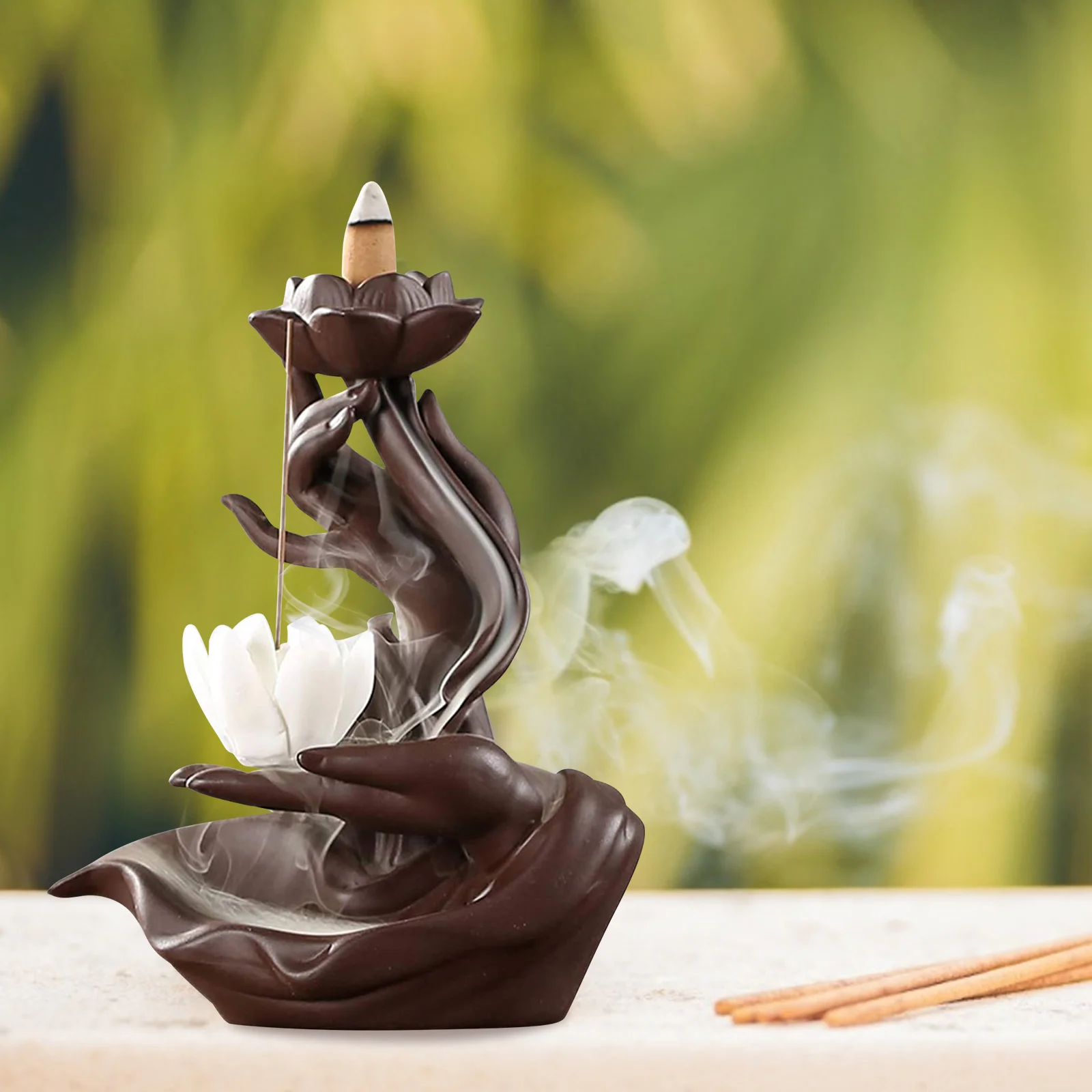 

Buddha Lotus Backflow Incense Holder Incense Device with Incense Cones Home Office Decor Gift Ornament Supplies