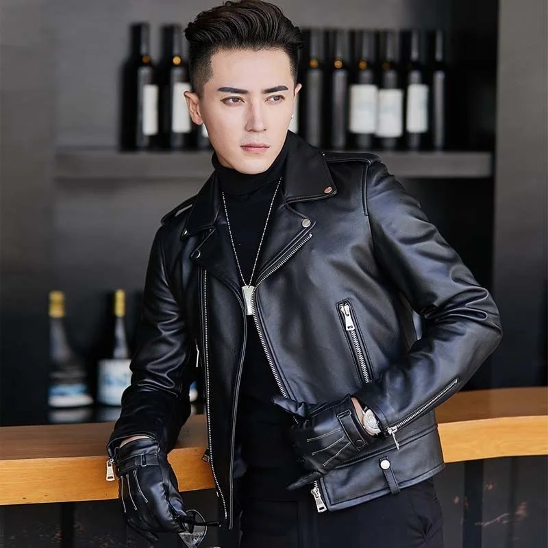 

Autumn New Winter Men Streetwear Plus Size M-4xl Sheepskin Slim Aviation Jacket Male Genuine Leather Moto Biker Outwear D79