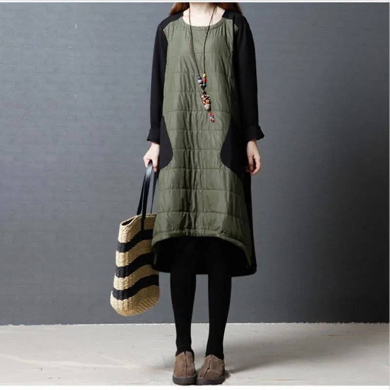 

Women Winter Coat Cotton Thicken Long Coats Pocket Patchwork Casual Loose Vintage Coat abbigliamento donna autunno inverno