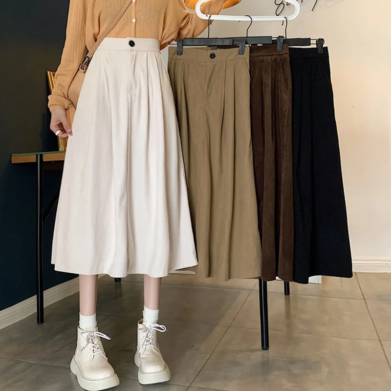 

Женская Вельветовая юбка средней длины, трапециевидная юбка, новинка 2021, маленькая юбка с высокой талией и зонтиком