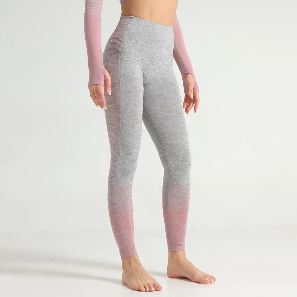 Женские Бесшовные штаны для йоги с высокой талией в полоску фитнеса тренировок