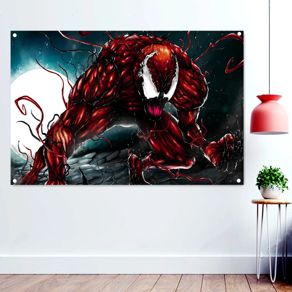 

Red Devil Death Metal Music Posters Scary Dark Art Flags Retro Wall Hanging Cloth Rock Band Skull Tattoo Banners Interior Decor
