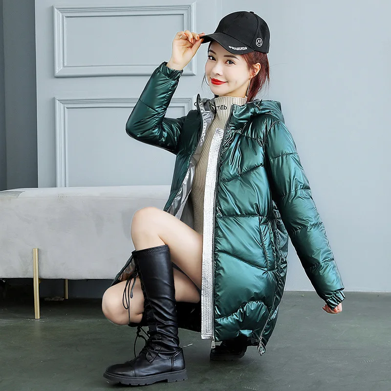 

Новая зимняя куртка, парки, Женская Глянцевая пуховая хлопковая куртка, парка с капюшоном, теплая Женская хлопковая стеганая куртка, Женско...