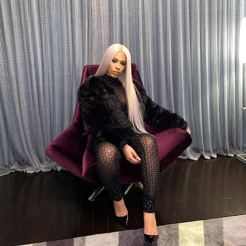 Сетчатый клетчатый прозрачный комбинезон женская уличная одежда 2021 с высоким