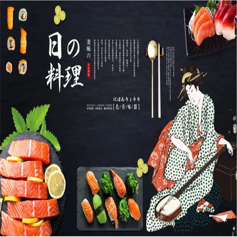 Японская кухня суши лосось Кейтеринг черный фон настенная бумага для стен 3D