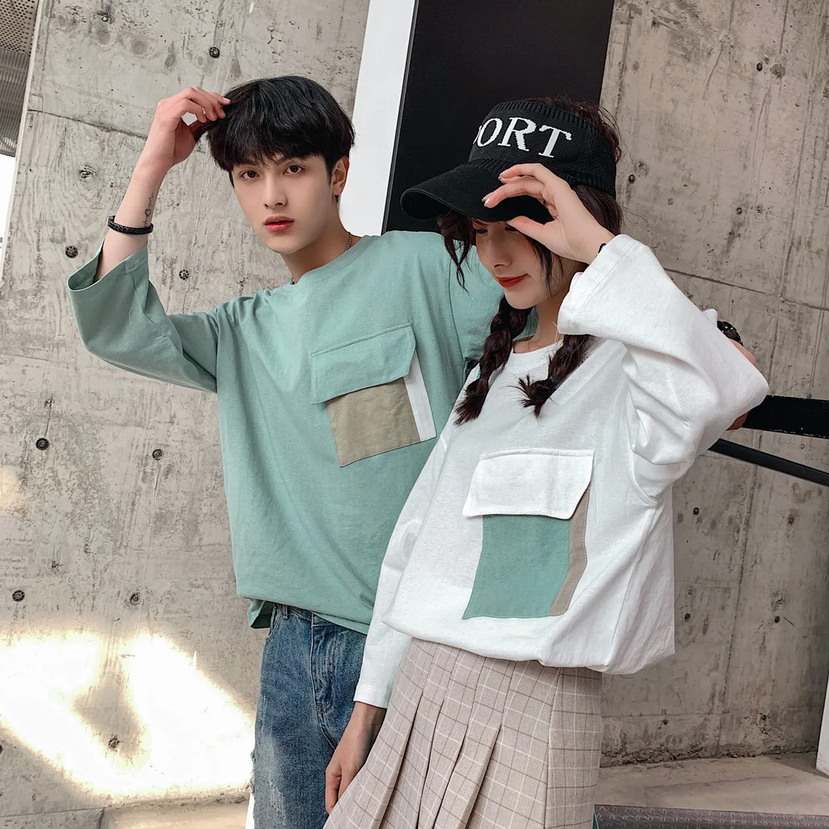 Весна-Осень 2020 новая модная повседневная футболка с карманами и рукавами в семь