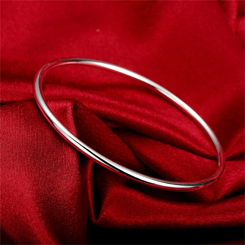 

925 Sterling Solid Silver Bracelet Fashion Personality Simple Smooth Bangles For Women Wedding Engagement Jewelry