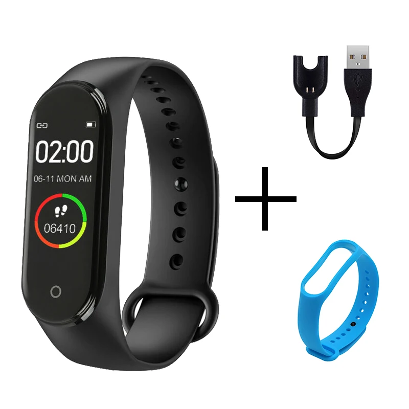 Трендовые часы с датой умные часы M4 Smartband фитнес-трекер умные часы кровяное давление пульсометр Интеллектуальный водонепроницаемый - Цвет: black Sky blue