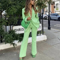 woman sweet apple green blazer suit 2021 spring elegant female loose high waisted pants sets ladies basic solid matching suits