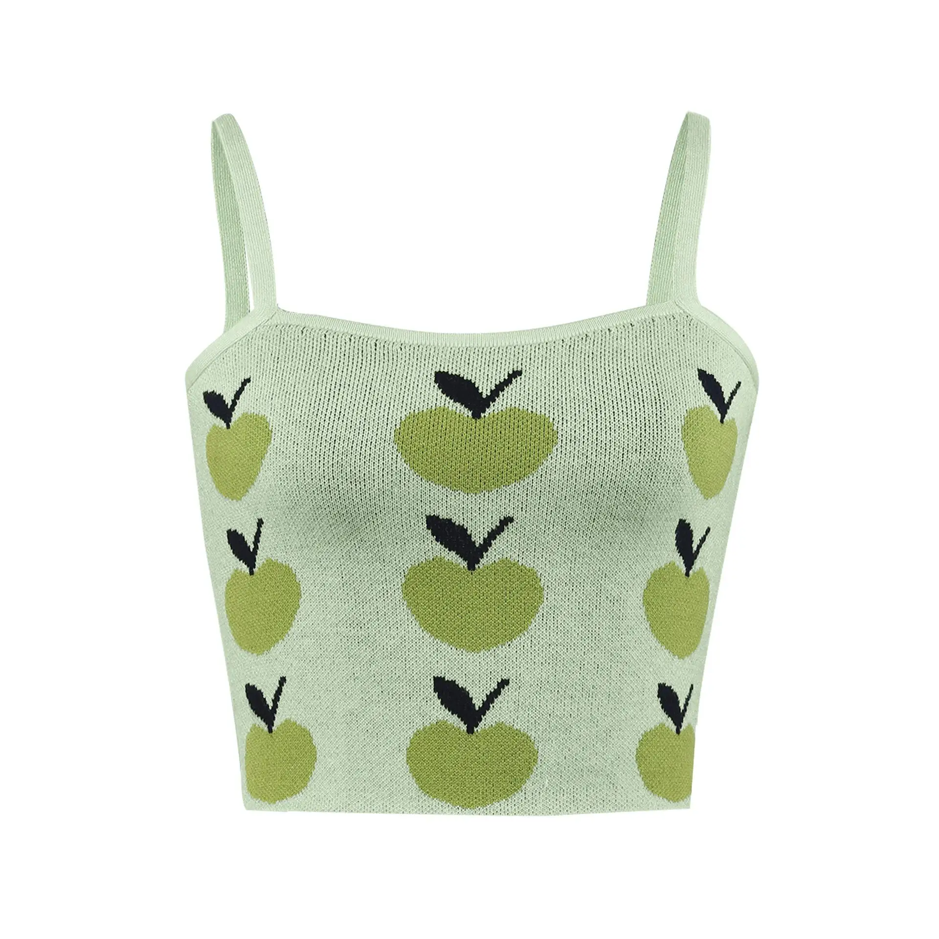 

2021 Summer Women's Crop Top Sexy Elastic Cotton Camis Fashion Green Apple Cherry Print Sleeveless Y2k Short Tank Top Bra